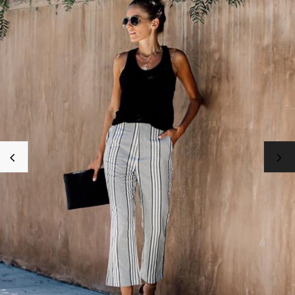 Cotton + Linen Pocketed Striped Pants
